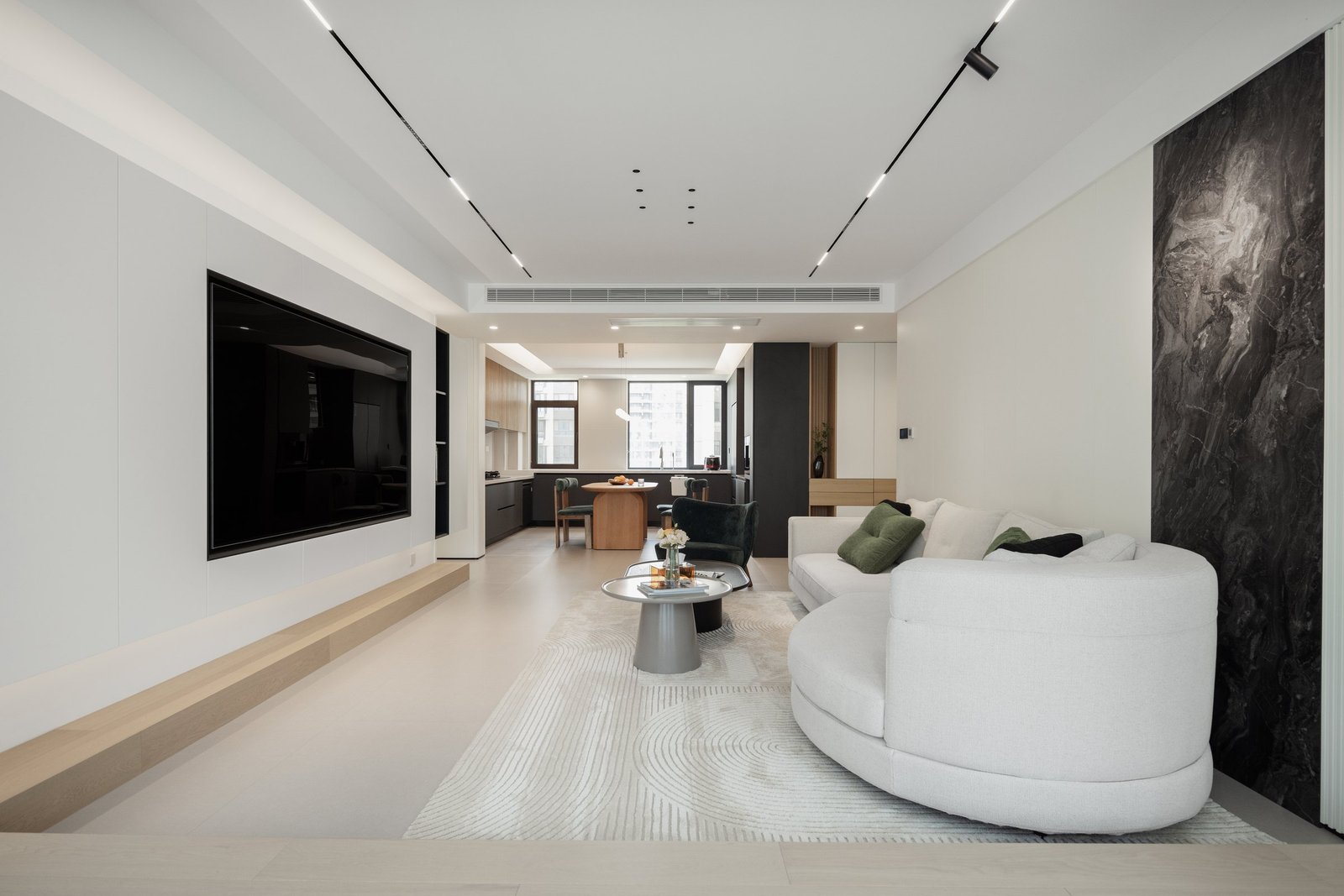 Completed connected living and dining space