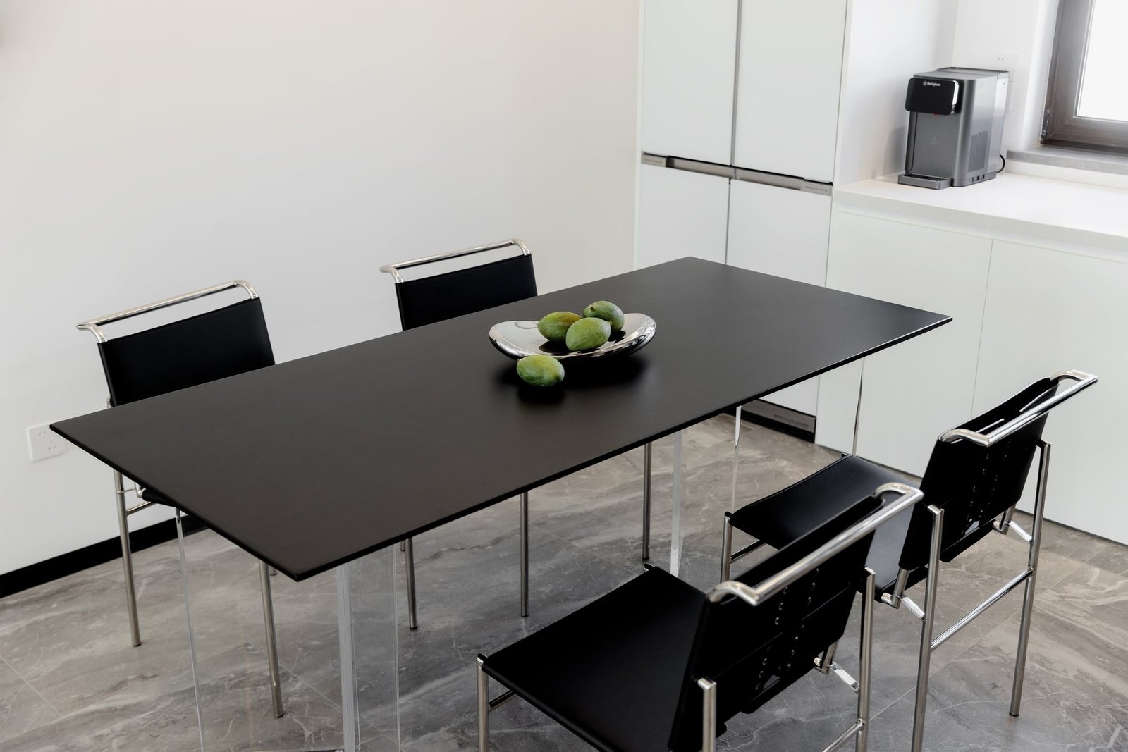 Completed monochrome dining area