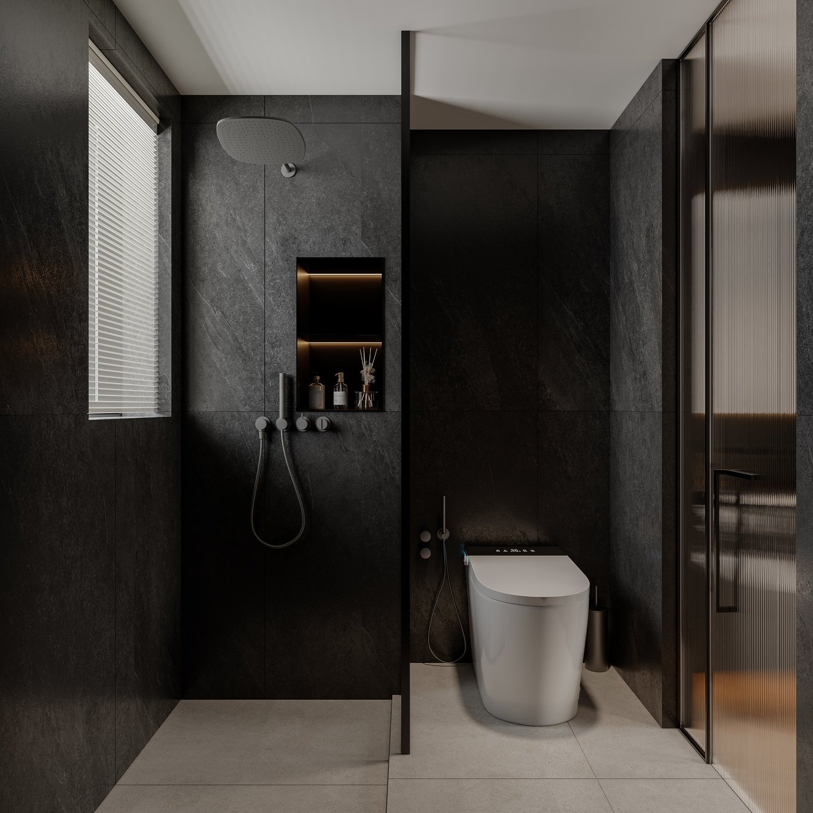 Dark bathroom design visualisation