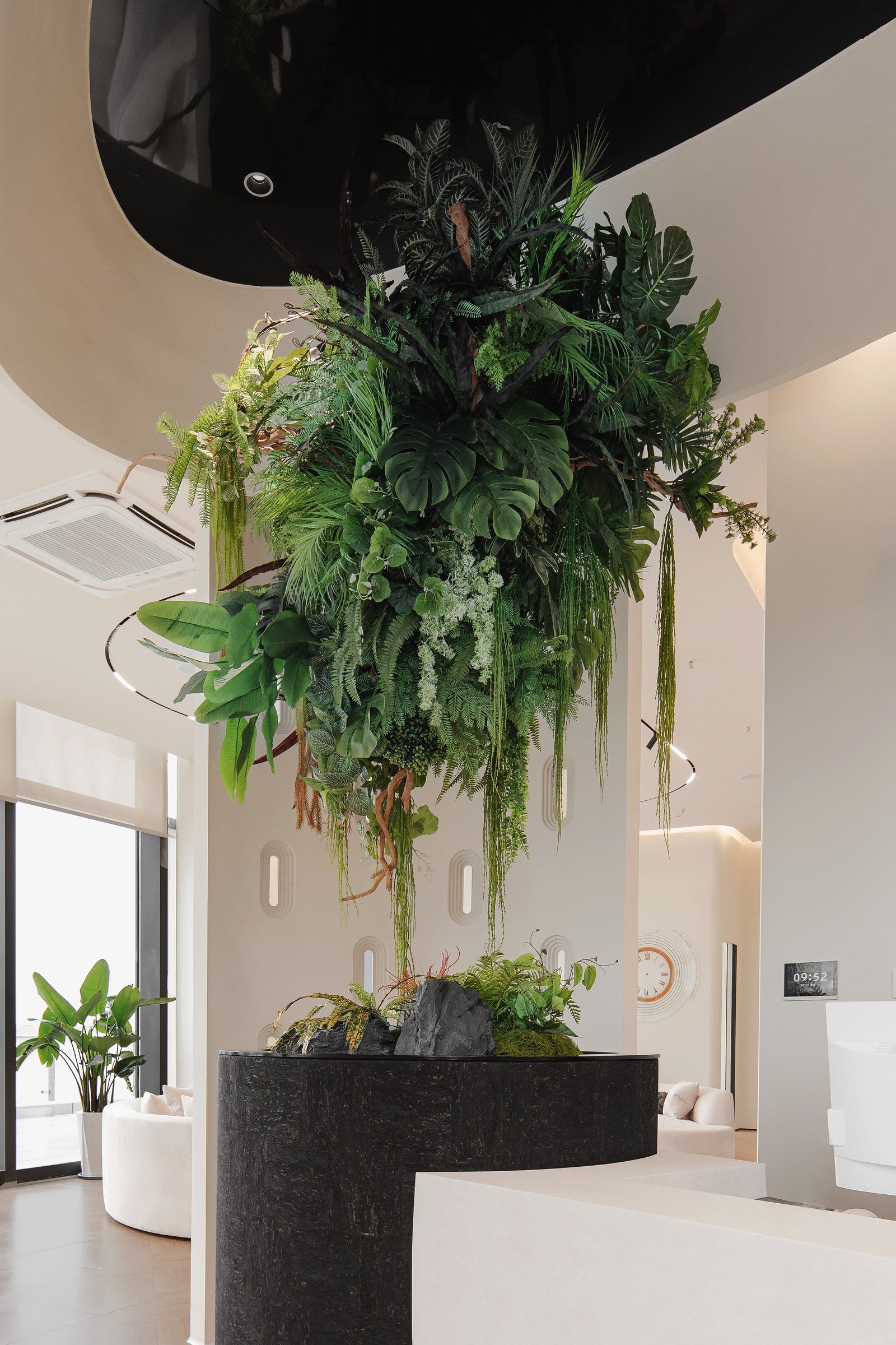 Indoor planting detail marking the transition from reception to waiting area